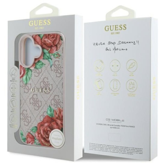 Guess GUHMP16SP4ROPEMCP iPhone 16 6.1" pink/pink hardcase 4G Flowers Print MagSafe Guess GUHMP16SP4ROPEMCP iPhone 16 6.1" pink/pink hardcase 4G Flowers Print MagSafe