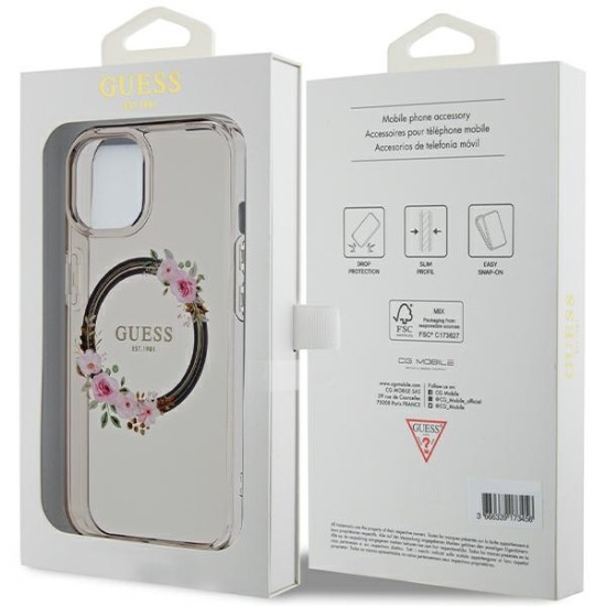 Guess IML Flowers Wreath MagSafe case for iPhone 15 / 14 / 13 - black Guess IML Flowers Wreath MagSafe case for iPhone 15 / 14 / 13 - black