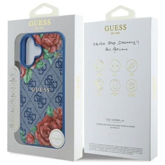 Guess GUHMP16SP4ROPEMCB iPhone 16 6.1" blue/blue hardcase 4G Flowers Print MagSafe Guess GUHMP16SP4ROPEMCB iPhone 16 6.1" blue/blue hardcase 4G Flowers Print MagSafe