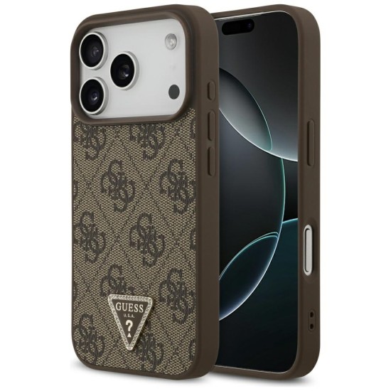 Guess Leather 4G Triangle Strass MagSafe Case for iPhone 17 Pro - Brown Guess Leather 4G Triangle Strass MagSafe Case for iPhone 17 Pro - Brown