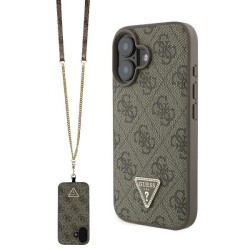 Guess Leather Metal Logo Strass Crossbody Case for iPhone 16 - Brown Guess Leather Metal Logo Strass Crossbody Case for iPhone 16 - Brown
