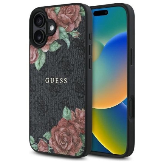 Guess GUHMP16SP4ROPEMCK iPhone 16 6.1" black/black hardcase 4G Flowers Print MagSafe Guess GUHMP16SP4ROPEMCK iPhone 16 6.1" black/black hardcase 4G Flowers Print MagSafe