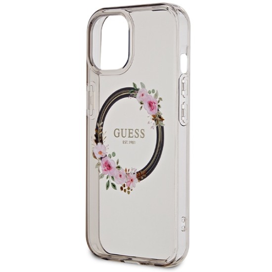 Guess IML Flowers Wreath MagSafe case for iPhone 15 / 14 / 13 - black Guess IML Flowers Wreath MagSafe case for iPhone 15 / 14 / 13 - black