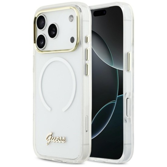 Guess IML Gradient Script Metal MagSafe Case for iPhone 17 Pro Max - White Guess IML Gradient Script Metal MagSafe Case for iPhone 17 Pro Max - White