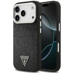 Guess Glitter Triangle Logo MagSafe Case for iPhone 17 Pro - Black