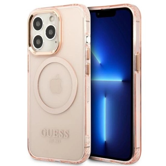 Guess Gold Outline Translucent MagSafe case for iPhone 13 Pro Max - pink Guess Gold Outline Translucent MagSafe case for iPhone 13 Pro Max - pink