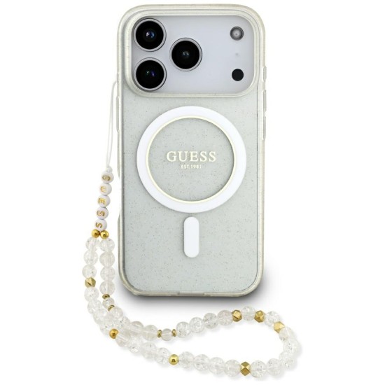 Guess IML Glitter Pearl Strap MagSafe Case for iPhone 17 Pro - Transparent Guess IML Glitter Pearl Strap MagSafe Case for iPhone 17 Pro - Transparent