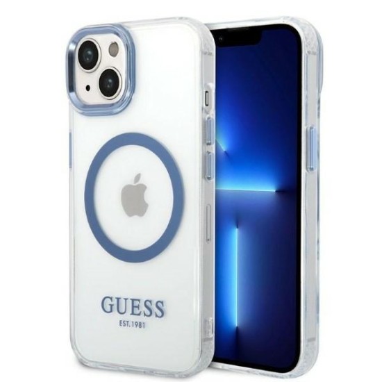 Guess Metal Outline MagSafe case for iPhone 14 Plus - blue Guess Metal Outline MagSafe case for iPhone 14 Plus - blue