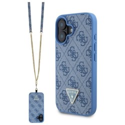 Guess Leather Metal Logo Strass Crossbody Case for iPhone 16 - Blue Guess Leather Metal Logo Strass Crossbody Case for iPhone 16 - Blue