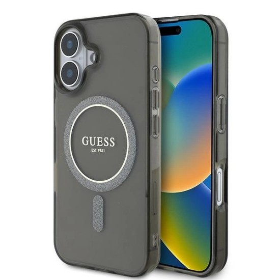 Guess IML Glitter Circle MagSafe case for iPhone 16 - black Guess IML Glitter Circle MagSafe case for iPhone 16 - black