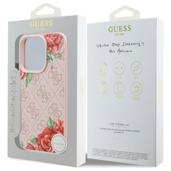 Guess GUHMP16LP4ROPEMCP iPhone 16 Pro 6.3" pink/pink hardcase 4G Flowers Print MagSafe Guess GUHMP16LP4ROPEMCP iPhone 16 Pro 6.3" pink/pink hardcase 4G Flowers Print MagSafe