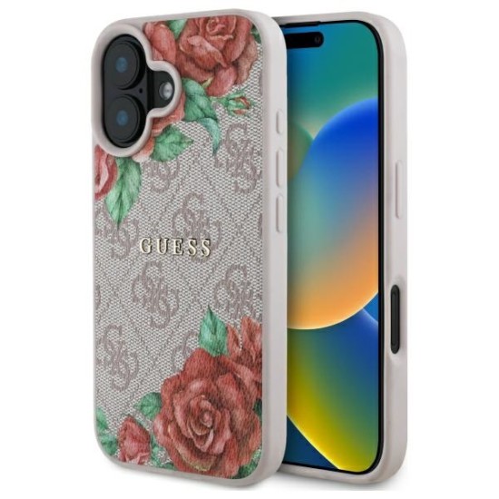 Guess GUHMP16SP4ROPEMCP iPhone 16 6.1" pink/pink hardcase 4G Flowers Print MagSafe Guess GUHMP16SP4ROPEMCP iPhone 16 6.1" pink/pink hardcase 4G Flowers Print MagSafe