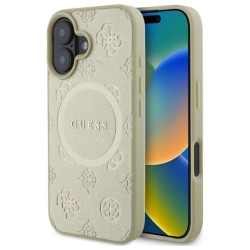 Guess Saffiano Peony Classic Logo MagSafe case for iPhone 16 - gold