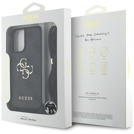 Guess 4G Big Logo Cord Stap Crossbody Case for iPhone 16 Black Guess 4G Big Logo Cord Stap Crossbody Case for iPhone 16 Black