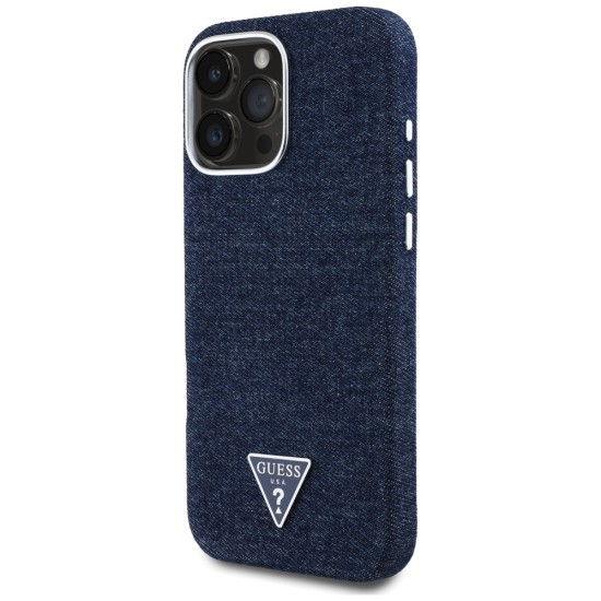 Guess Denim Triangle Logo MagSafe iPhone 16 Pro Case - Blue Guess Denim Triangle Logo MagSafe iPhone 16 Pro Case - Blue