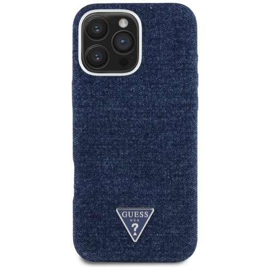 Guess Denim Triangle Logo MagSafe iPhone 16 Pro Case - Blue Guess Denim Triangle Logo MagSafe iPhone 16 Pro Case - Blue