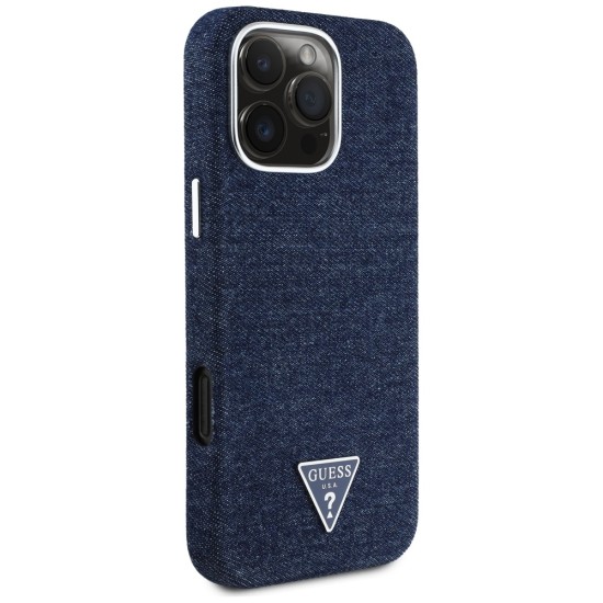 Guess Denim Triangle Logo MagSafe iPhone 16 Pro Case - Blue Guess Denim Triangle Logo MagSafe iPhone 16 Pro Case - Blue