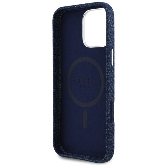 Guess Denim Triangle Logo MagSafe iPhone 16 Pro Case - Blue Guess Denim Triangle Logo MagSafe iPhone 16 Pro Case - Blue