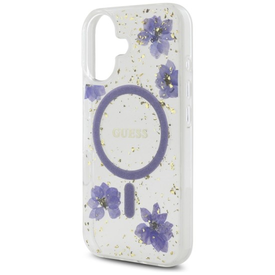 Guess Resin Flowers Glitter MagSafe case for iPhone 16 - purple