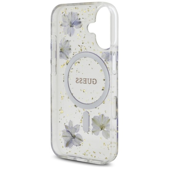 Guess Resin Flowers Glitter MagSafe case for iPhone 16 - purple