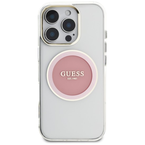 Guess IML Metal Colored Circle Classic Logo MagSafe iPhone 16 Pro Case - Pink Guess IML Metal Colored Circle Classic Logo MagSafe iPhone 16 Pro Case - Pink