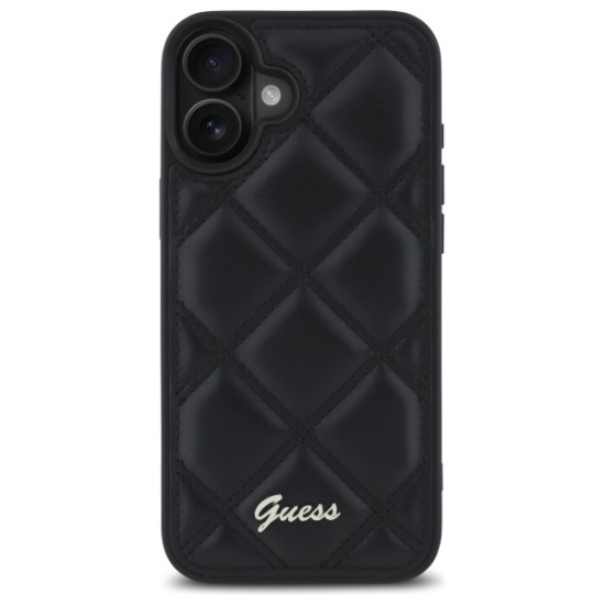 Guess Quilted Metal Logo iPhone 16 Plus Case - Black Guess Quilted Metal Logo iPhone 16 Plus Case - Black