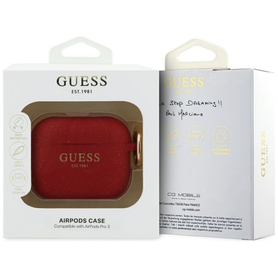 Guess Silicone Glitter Ring Case for AirPods Pro 3 - Red and Glitter Guess Silicone Glitter Ring Case for AirPods Pro 3 - Red and Glitter