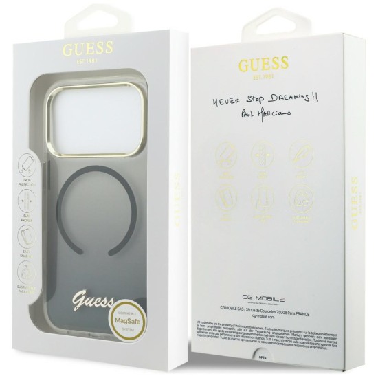 Guess IML Gradient Script Metal MagSafe Case for iPhone 17 Pro - Black
