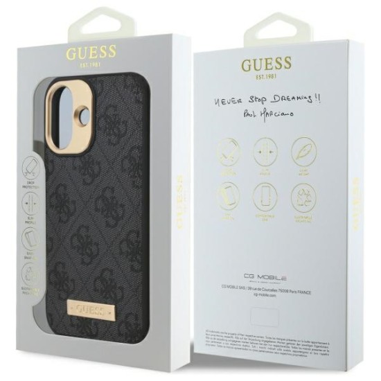 Guess 4G Logo Plate MagSafe Case for iPhone 16 Plus - Black Guess 4G Logo Plate MagSafe Case for iPhone 16 Plus - Black
