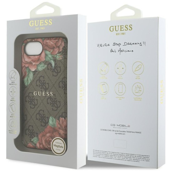 Guess 4G Flowers Print MagSafe case for iPhone 16e - brown Guess 4G Flowers Print MagSafe case for iPhone 16e - brown