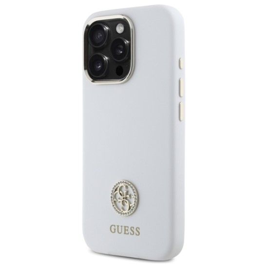 Guess Silicone Logo Strass 4G Case for iPhone 16 Pro - White Guess Silicone Logo Strass 4G Case for iPhone 16 Pro - White
