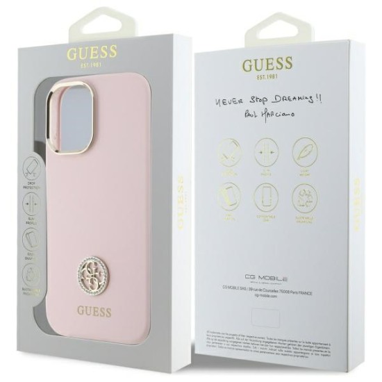 Guess Silicone Logo Strass 4G case for iPhone 16 - light pink Guess Silicone Logo Strass 4G case for iPhone 16 - light pink