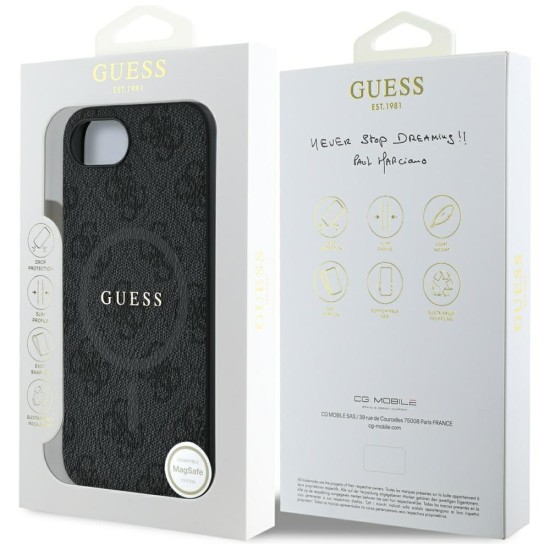Guess PU Leather 4G Colored Ring Case with MagSafe for iPhone 16e - Black Guess PU Leather 4G Colored Ring Case with MagSafe for iPhone 16e - Black