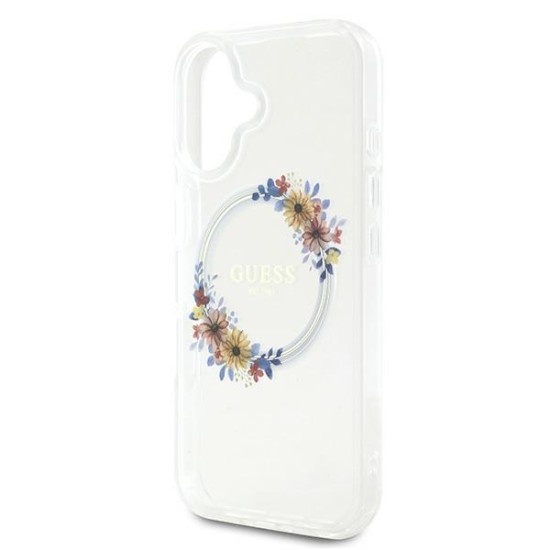 Guess IML Flowers Wreath MagSafe iPhone 16 Plus Case - Clear Guess IML Flowers Wreath MagSafe iPhone 16 Plus Case - Clear