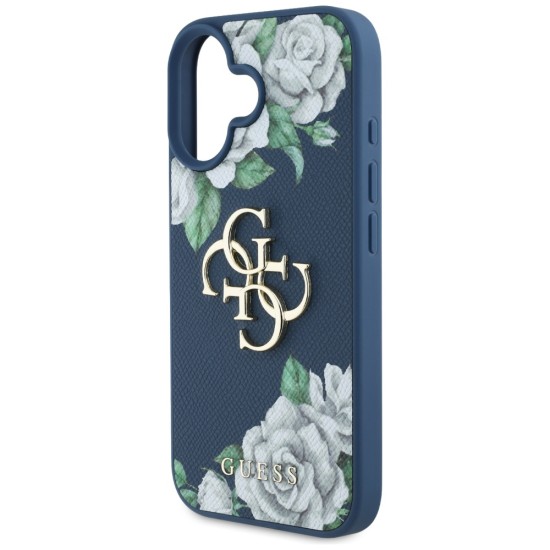 Guess Grained Roses Big 4G logo case for iPhone 16 - blue Guess Grained Roses Big 4G logo case for iPhone 16 - blue