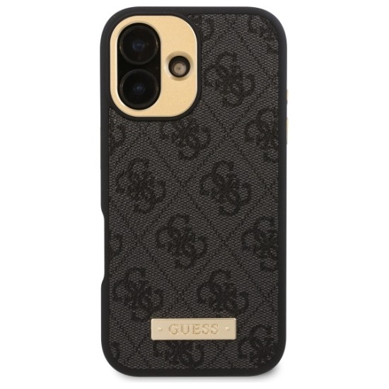 Guess 4G Logo Plate MagSafe iPhone 16 Case - Black Guess 4G Logo Plate MagSafe iPhone 16 Case - Black