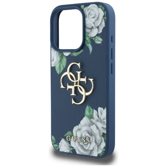 Guess Grained Roses Big 4G logo case for iPhone 16 Pro - blue Guess Grained Roses Big 4G logo case for iPhone 16 Pro - blue