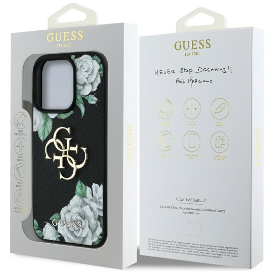 Guess Grained Roses Big 4G logo case for iPhone 16 Pro Max - black Guess Grained Roses Big 4G logo case for iPhone 16 Pro Max - black