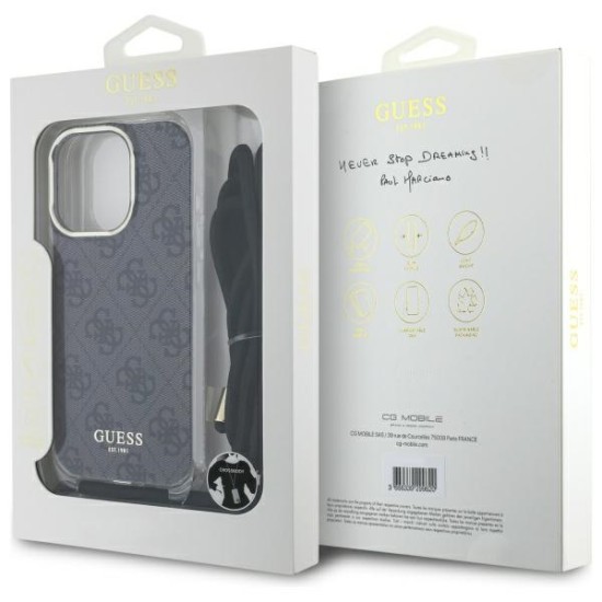Guess Crossbody Cord 4G Print Case for iPhone 16 Pro Max - Black