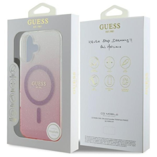 Guess IML Glitter Gradient MagSafe iPhone 16 Case - Pink Guess IML Glitter Gradient MagSafe iPhone 16 Case - Pink
