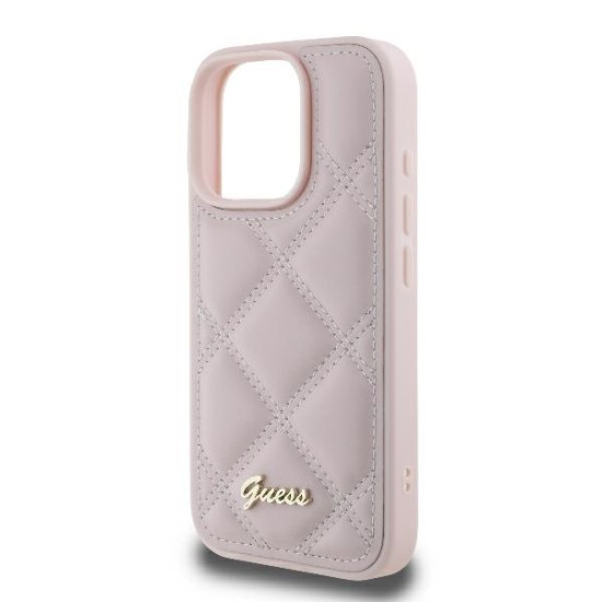 Guess Quilted Metal Logo iPhone 16 Pro Case - Pink Guess Quilted Metal Logo iPhone 16 Pro Case - Pink