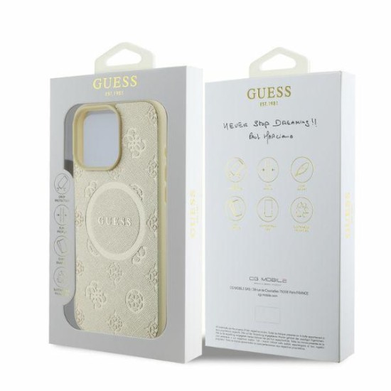 Guess Saffiano Peony Classic Logo MagSafe case for iPhone 16 Pro - gold Guess Saffiano Peony Classic Logo MagSafe case for iPhone 16 Pro - gold