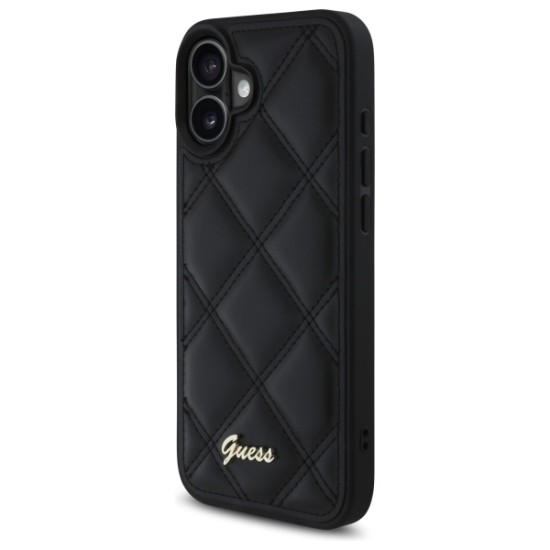 Guess Quilted Metal Logo iPhone 16 Plus Case - Black Guess Quilted Metal Logo iPhone 16 Plus Case - Black