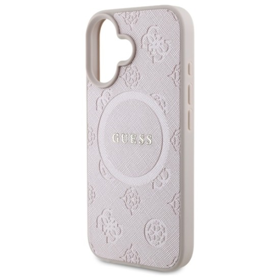 Guess Saffiano Peony Classic Logo MagSafe iPhone 16 Case - Pink Guess Saffiano Peony Classic Logo MagSafe iPhone 16 Case - Pink