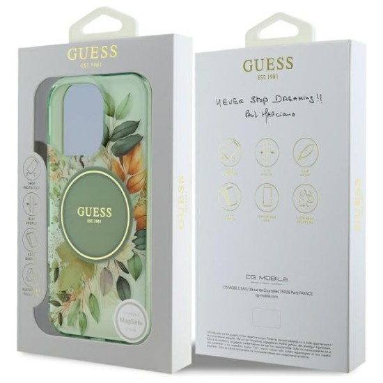 Guess IML Flower &amp;amp; Tonal Circle MagSafe case for iPhone 16 Pro - green