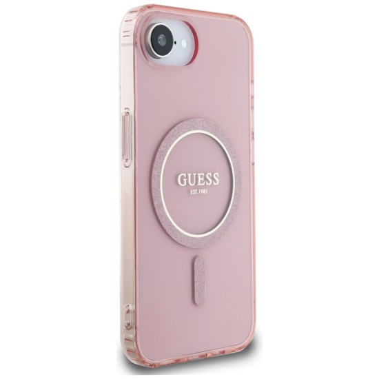 Guess IML Glitter Circle MagSafe case for iPhone 16e - pink Guess IML Glitter Circle MagSafe case for iPhone 16e - pink