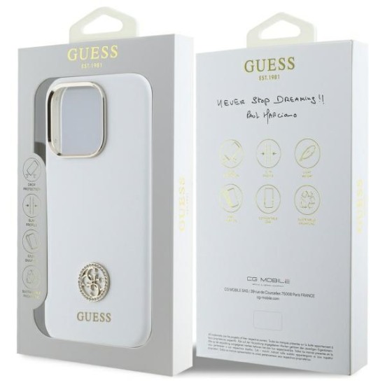 Guess Silicone Logo Strass 4G Case for iPhone 16 Pro - White Guess Silicone Logo Strass 4G Case for iPhone 16 Pro - White