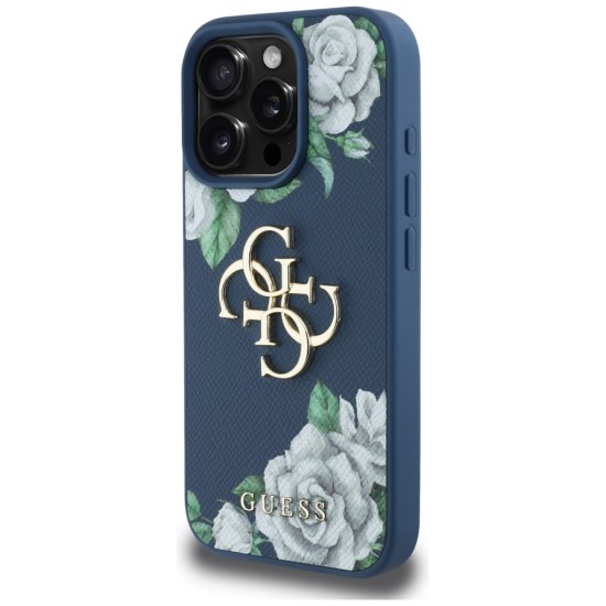 Guess Grained Roses Big 4G logo case for iPhone 16 Pro Max - blue Guess Grained Roses Big 4G logo case for iPhone 16 Pro Max - blue