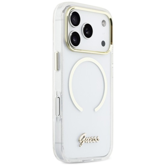 Guess IML Script Metal MagSafe Case for iPhone 17 Pro Max - Clear