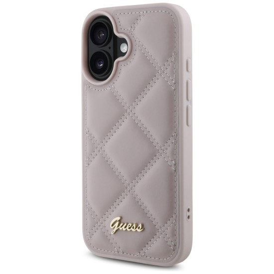 Guess Quilted Metal Logo iPhone 16 Case - Pink Guess Quilted Metal Logo iPhone 16 Case - Pink